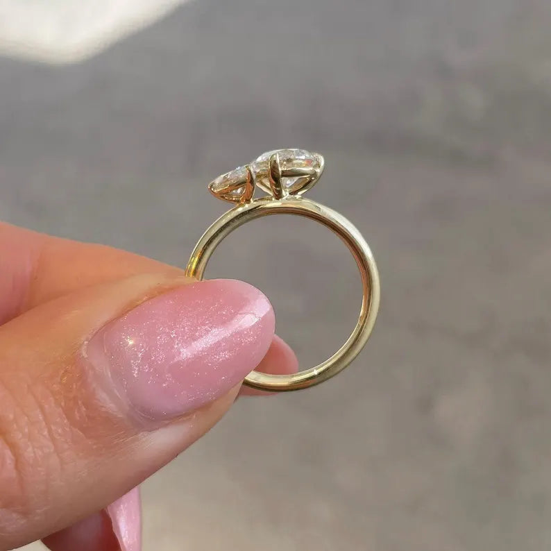 Toi Et Moi 1.65ct Lab Grown Diamond Ring | Double Pear | IGI Certified | 10k 14k 18k Gold or Platinum