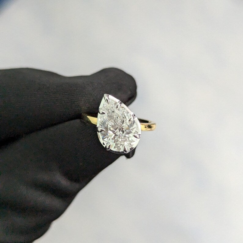 Pear 3.00ct Lab Grown Diamond Two Tone Engagement Ring, D-E-F Color, VVS-VS Clarity - IGI Certified
