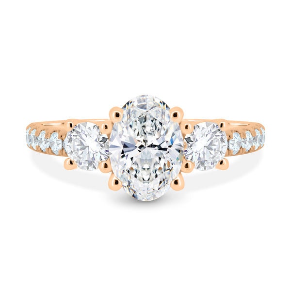 Oval 2.50tcw Lab Grown Diamond Side Stone Band Engagement Ring, D-E-F Color, VVS-VS Clarity