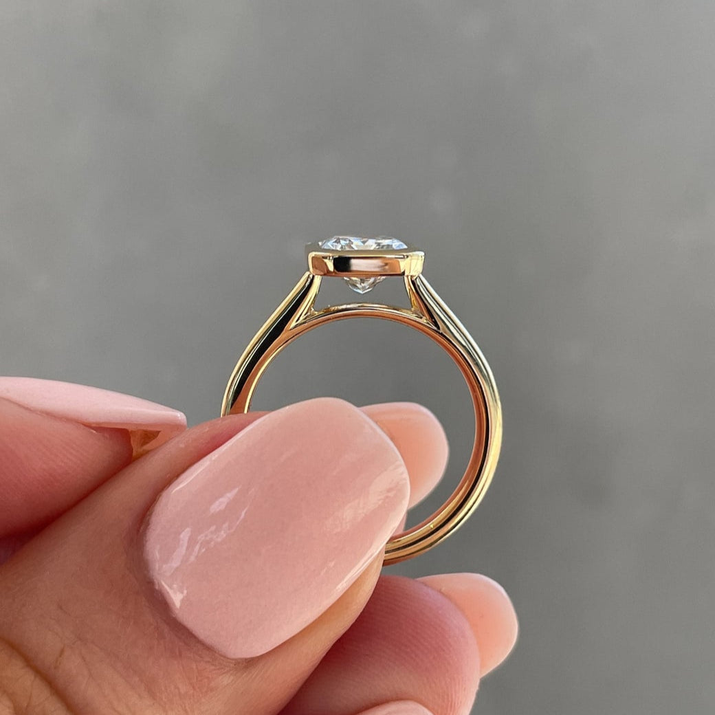Radiant 2.50ct Lab Grown Diamond Solitaire Bezel-set Engagement Ring, D-E-F Color, VVS-VS Clarity