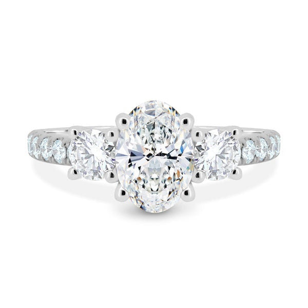 Oval 2.50tcw Lab Grown Diamond Side Stone Band Engagement Ring, D-E-F Color, VVS-VS Clarity