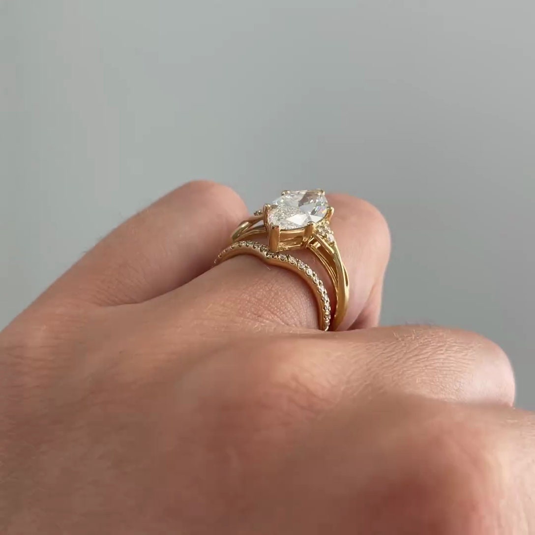 Marquise 3.60tcw Lab Grown Diamond Criss-Cross Band Engagement Ring, D-E-F Color, VVS-VS Clarity