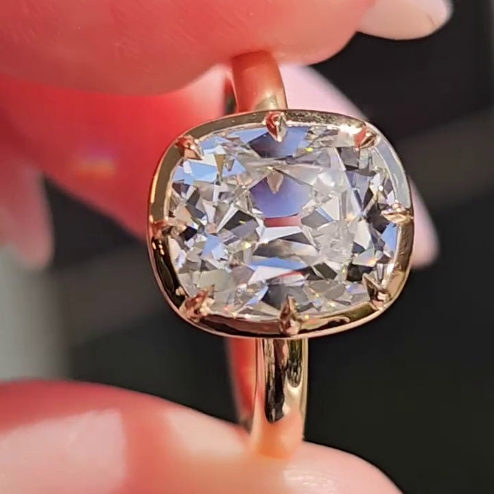 3.00ct Old Mine Cushion Lab Grown Diamond Bezel Engagement Ring | IGI Certified | EF VVS-VS