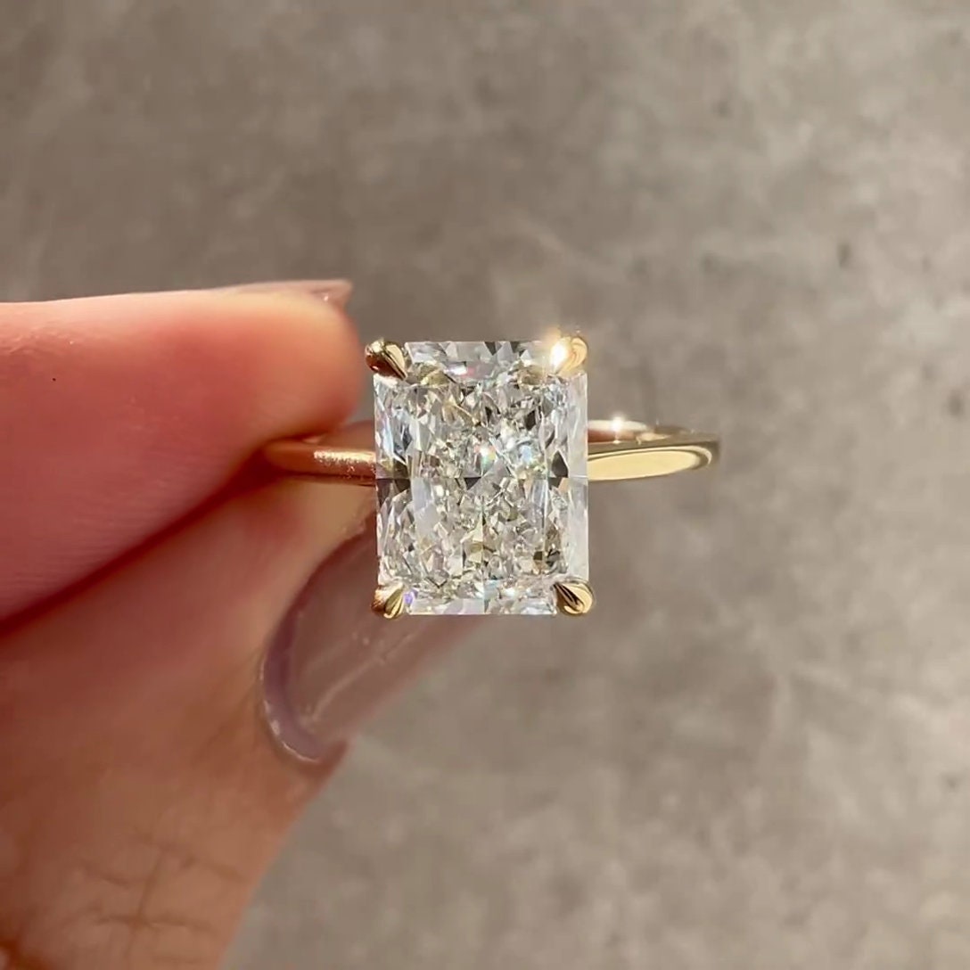 Radiant 2.20tcw Lab Grown Diamond Ring Cathedral Hidden Halo Engagement Ring, D-E-F Color, VVS-VS Clarity