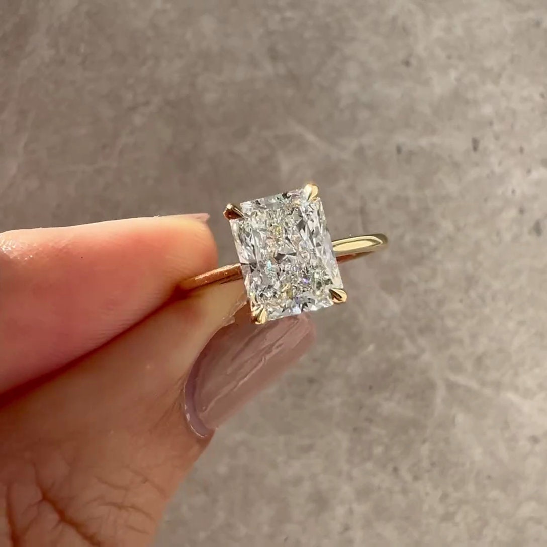 Radiant 2.20tcw Lab Grown Diamond Ring Cathedral Hidden Halo Engagement Ring, D-E-F Color, VVS-VS Clarity