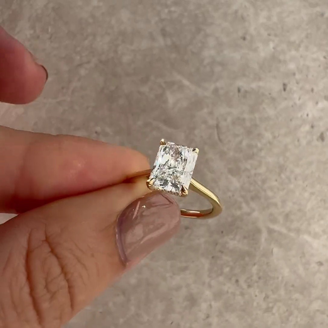 Radiant 2.20tcw Lab Grown Diamond Ring Cathedral Hidden Halo Engagement Ring, D-E-F Color, VVS-VS Clarity