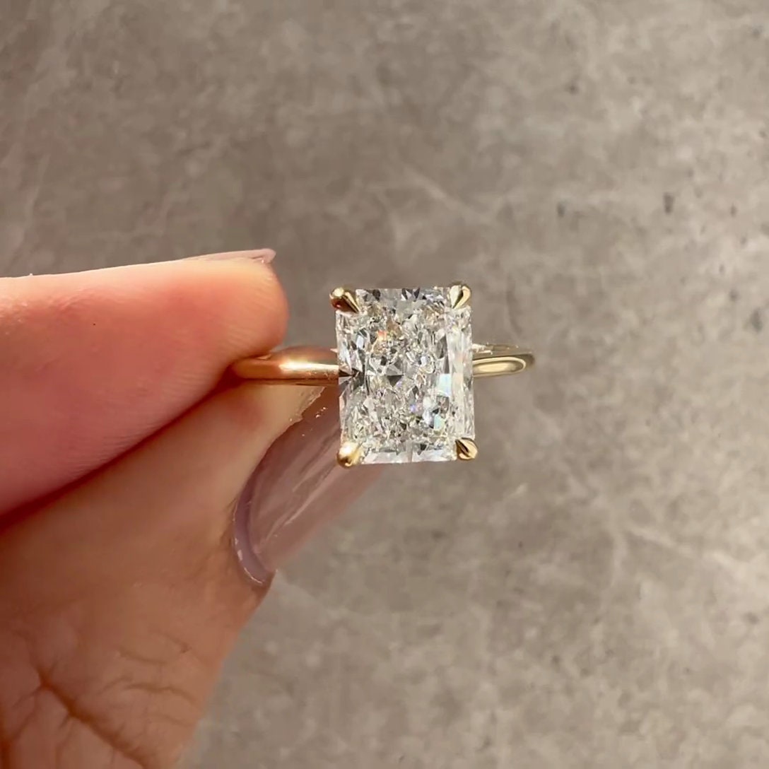 Radiant 2.20tcw Lab Grown Diamond Ring Cathedral Hidden Halo Engagement Ring, D-E-F Color, VVS-VS Clarity