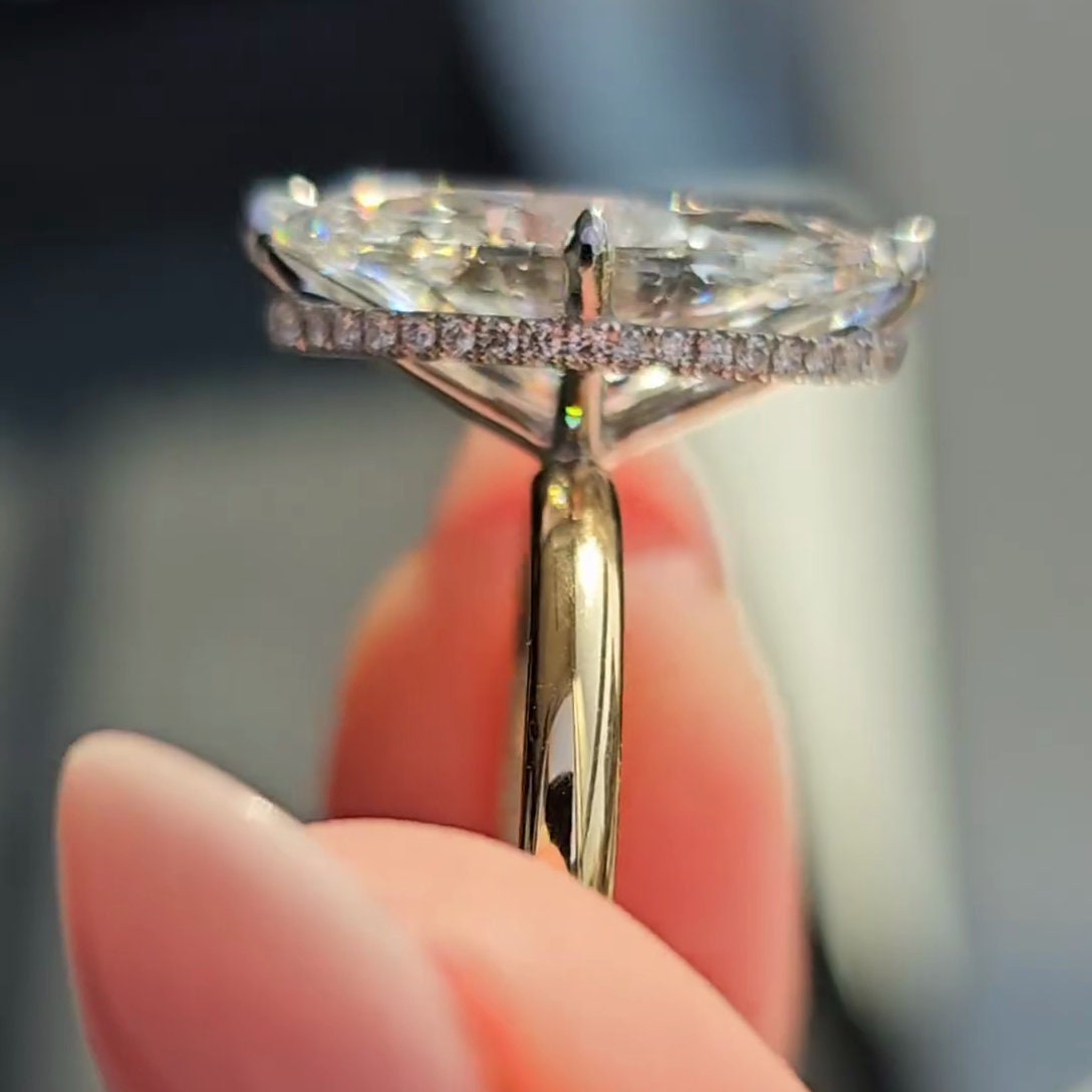 Marquise 3.30tcw Lab Grown Diamond Two Tone Hidden Halo Engagement Ring, D-E-F Color, VVS-VS Clarity