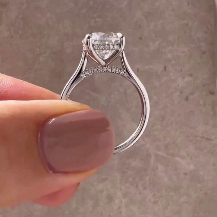 3.50ctw Round Lab Grown Diamond Hidden Halo Engagement Ring | IGI Certified | VVS-VS Clarity | D-E-F Color