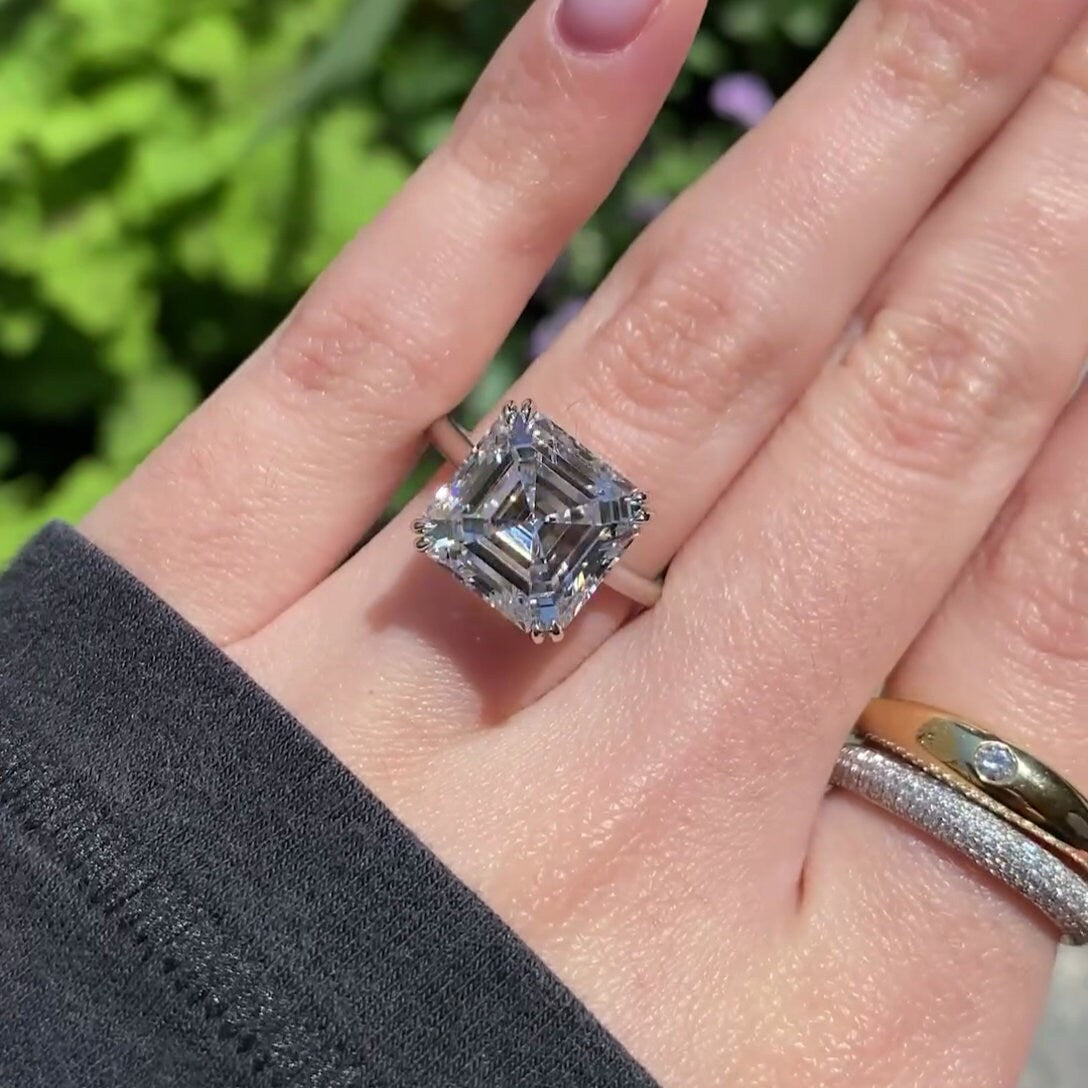 Asscher 3.00ct Lab Grown Diamond Solitaire Cathedral Engagement Ring, D-E-F Color, VVS-VS Clarity - IGI Certificate