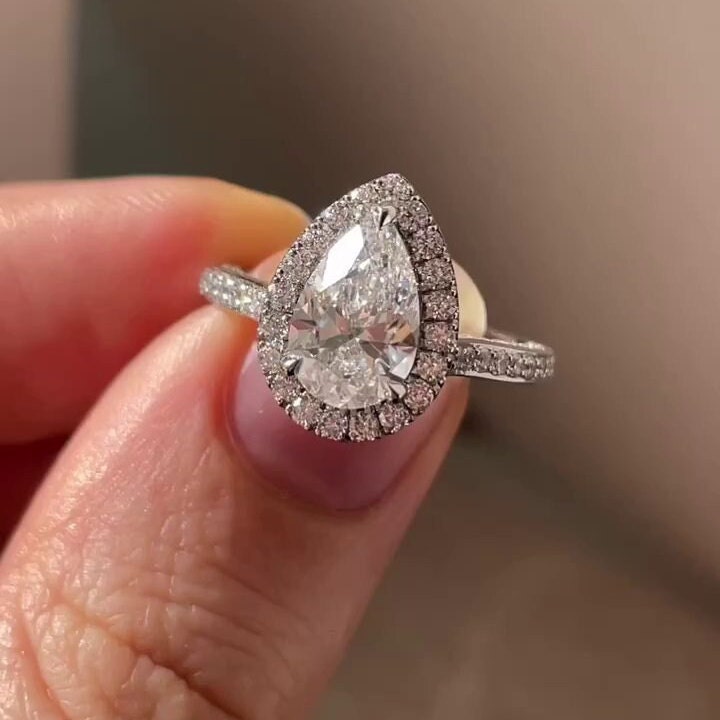 Pear 3.50tcw Lab Grown Diamond Halo Style Engagement Ring, D-E-F Color, VVS-VS Clarity - IGI Certificate