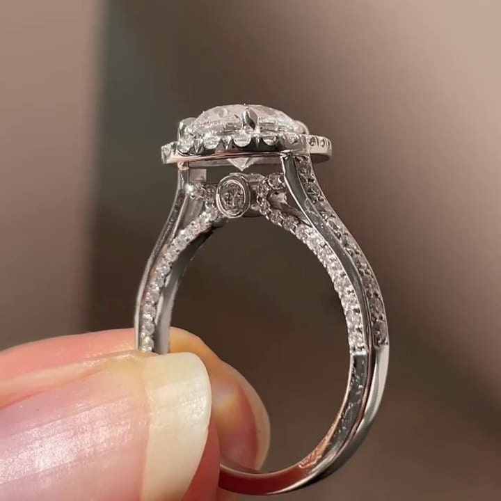Pear 3.50tcw Lab Grown Diamond Halo Style Engagement Ring, D-E-F Color, VVS-VS Clarity - IGI Certificate