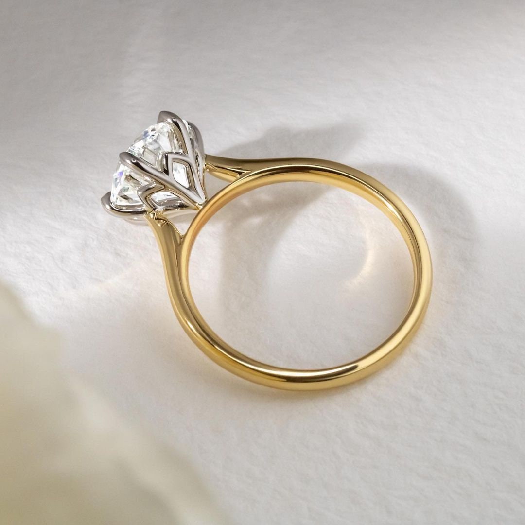 Round 2.00ct Lab Grown Diamond Ring Two Tone Cathedral Engagement Ring, D-E-F Color, VVS-VS Clarity