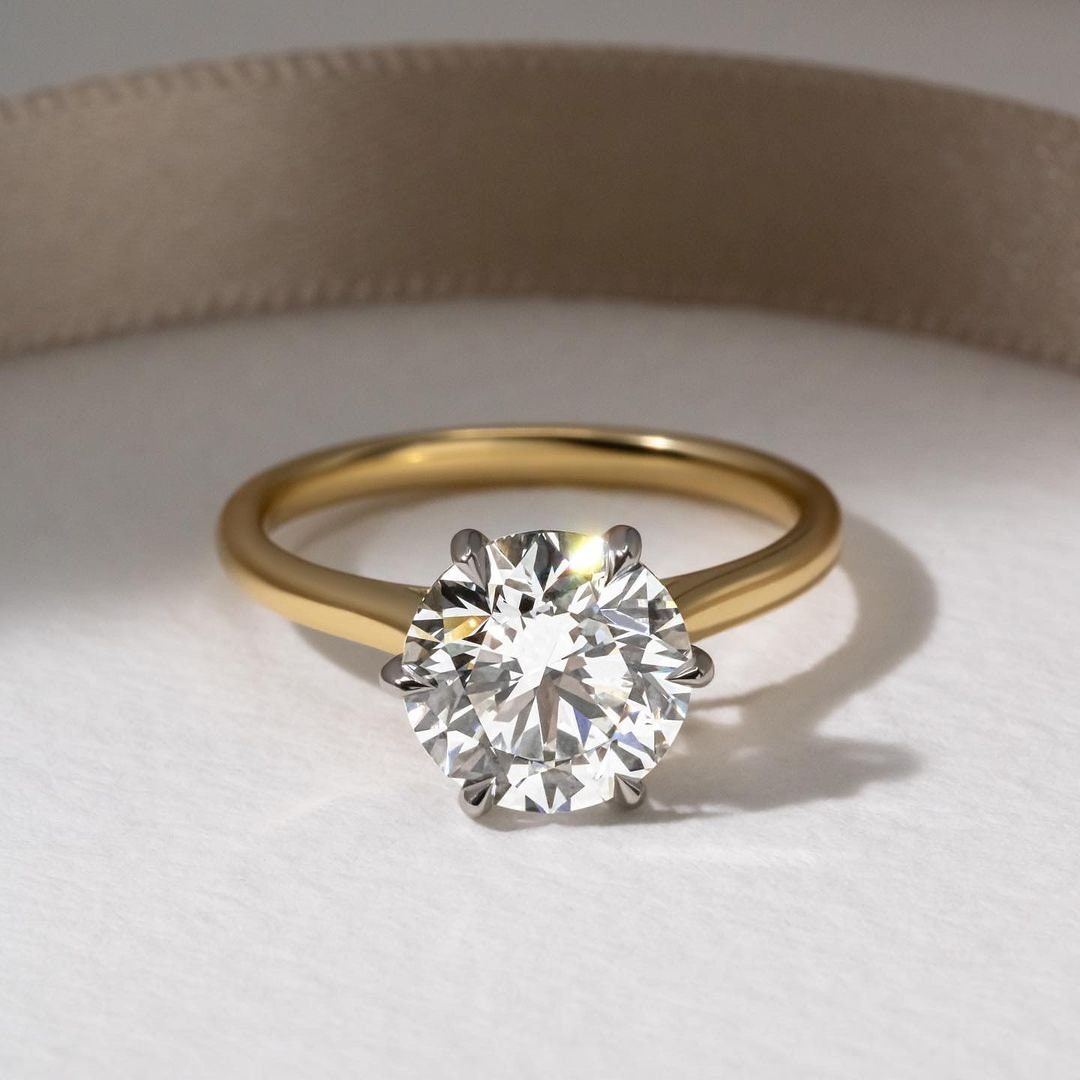 Round 2.00ct Lab Grown Diamond Ring Two Tone Cathedral Engagement Ring, D-E-F Color, VVS-VS Clarity