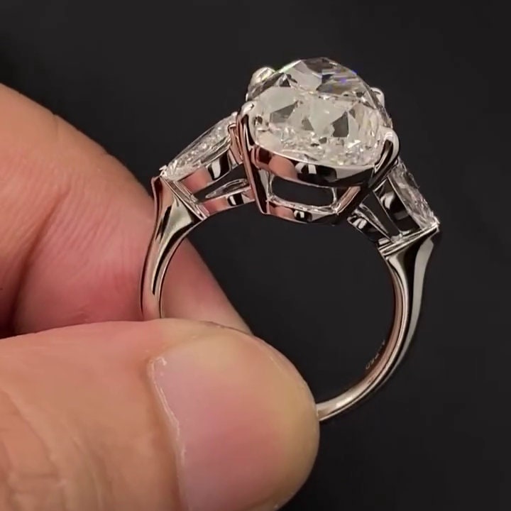 Pear 10.00tcw Lab Grown Diamond Cathedral Three Stone Engagement Ring, EF Color, VS Clarity