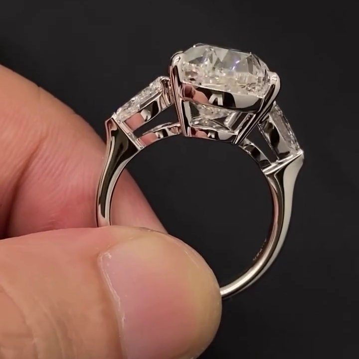 Pear 10.00tcw Lab Grown Diamond Cathedral Three Stone Engagement Ring, EF Color, VS Clarity