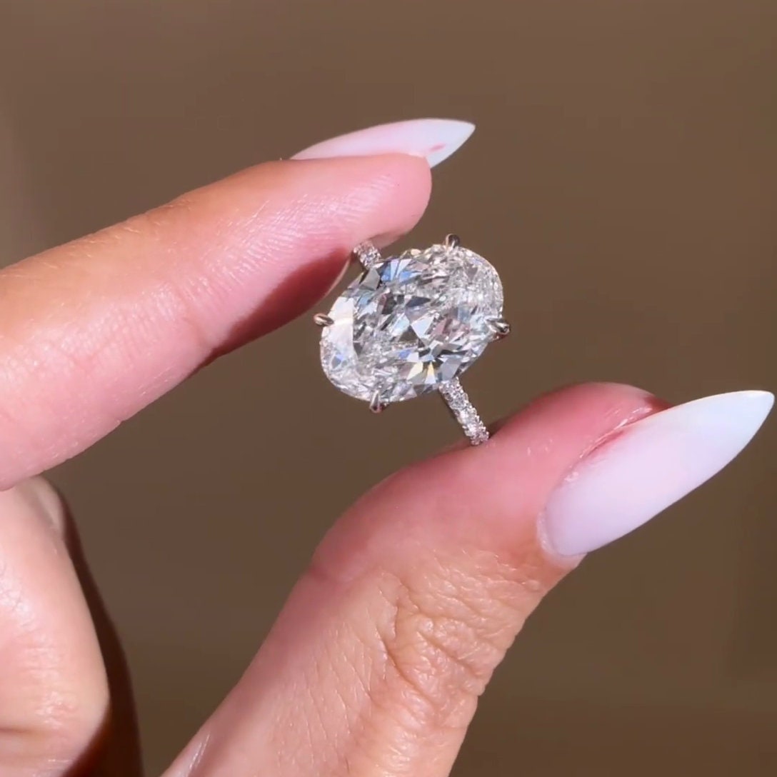 Oval 5.20tcw lab Grown Diamond With Pave Diamond Engagement Ring, D-E-F Color, VVS-VS Clarity - IGI Certificate