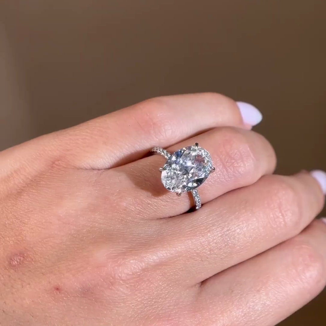 Oval 5.20tcw lab Grown Diamond With Pave Diamond Engagement Ring, D-E-F Color, VVS-VS Clarity - IGI Certificate