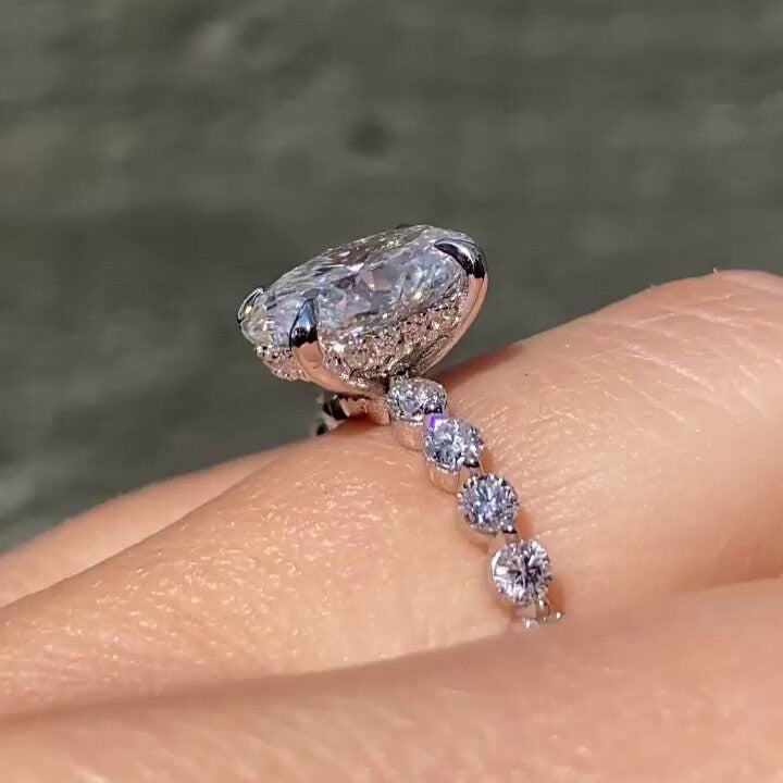 Oval 2.50tcw Lab Grown Diamond Pave Hidden Halo Engagement Ring, D-E-F Color VVS-VS Clarity