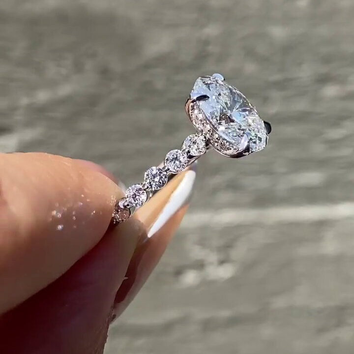 Oval 2.50tcw Lab Grown Diamond Pave Hidden Halo Engagement Ring, D-E-F Color VVS-VS Clarity