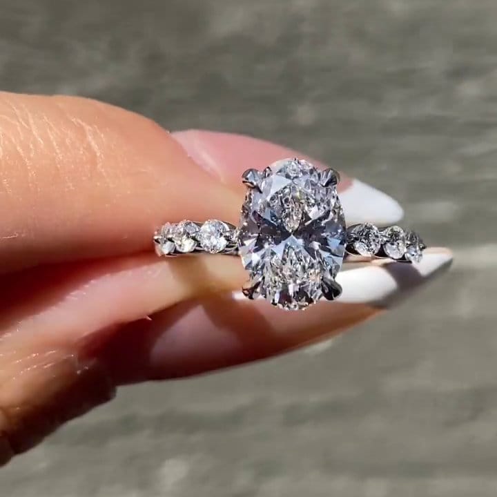Oval 2.50tcw Lab Grown Diamond Pave Hidden Halo Engagement Ring, D-E-F Color VVS-VS Clarity