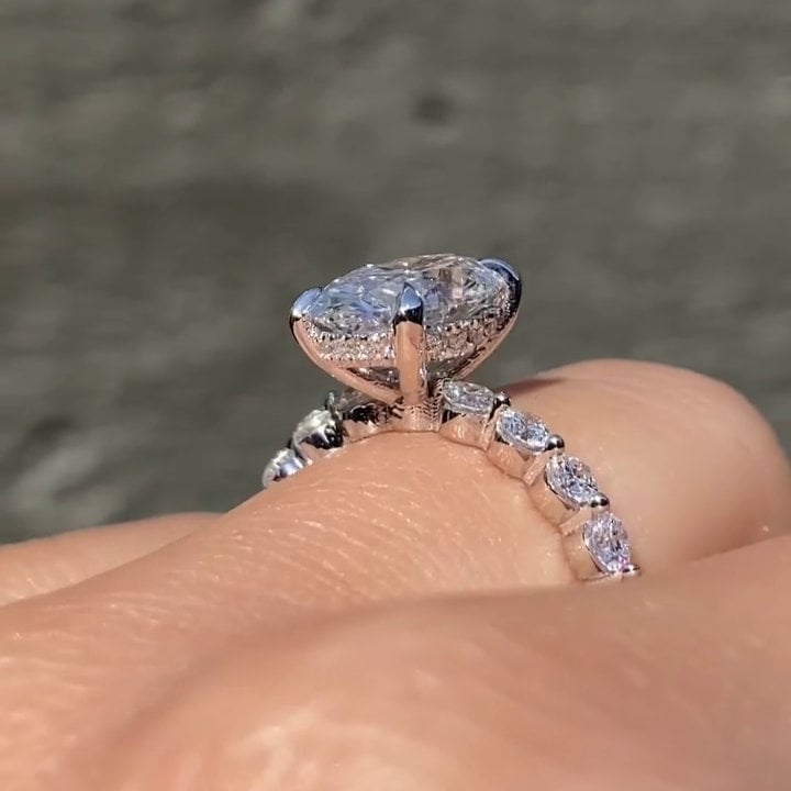 Oval 2.50tcw Lab Grown Diamond Pave Hidden Halo Engagement Ring, D-E-F Color VVS-VS Clarity
