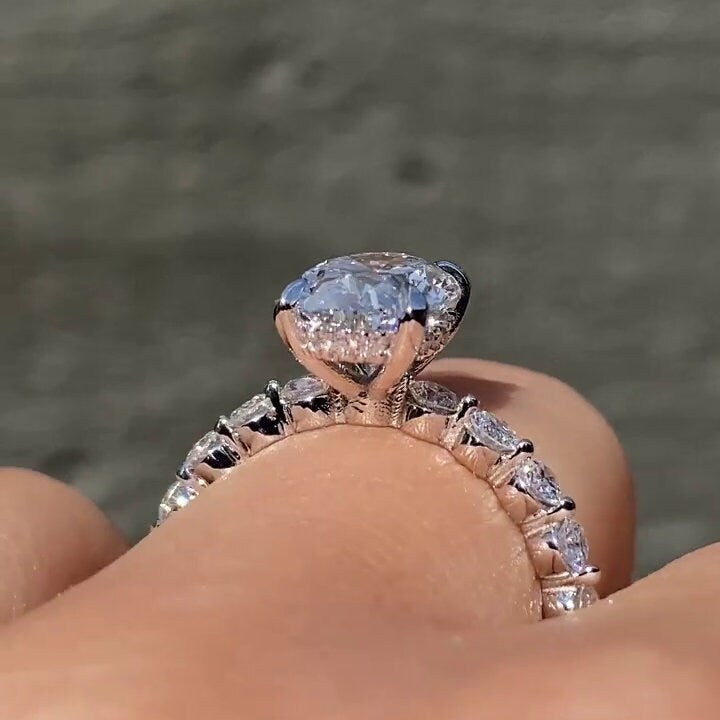 Oval 2.50tcw Lab Grown Diamond Pave Hidden Halo Engagement Ring, D-E-F Color VVS-VS Clarity