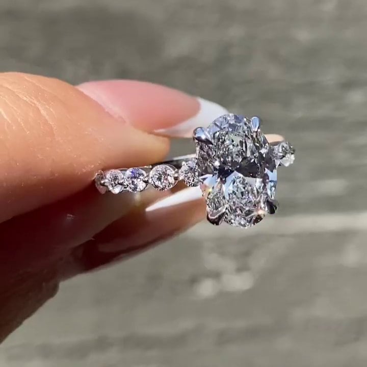 Oval 2.50tcw Lab Grown Diamond Pave Hidden Halo Engagement Ring, D-E-F Color VVS-VS Clarity