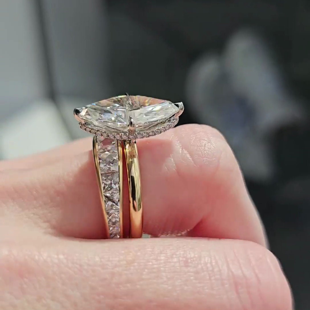 Marquise 3.30tcw Lab Grown Diamond Two Tone Hidden Halo Engagement Ring, D-E-F Color, VVS-VS Clarity