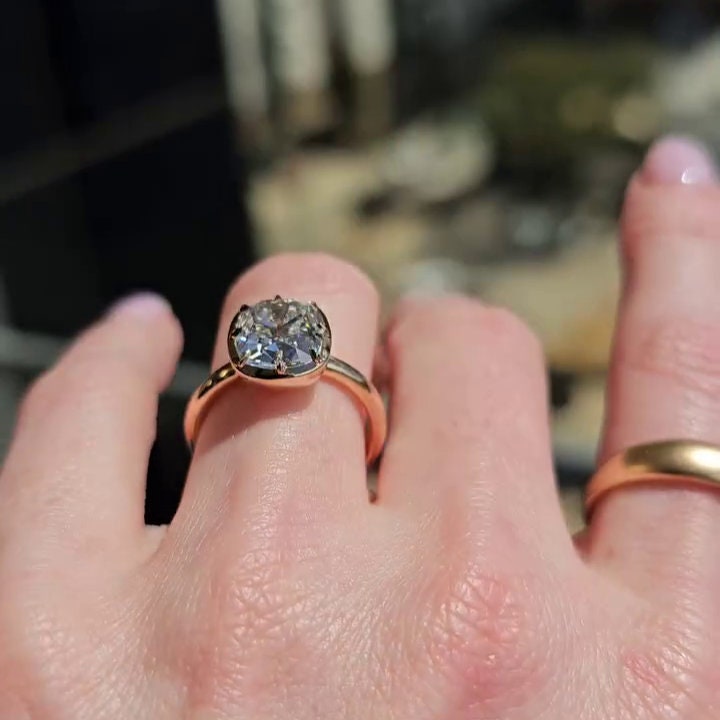 3.00ct Old Mine Cushion Lab Grown Diamond Bezel Engagement Ring | IGI Certified | EF VVS-VS