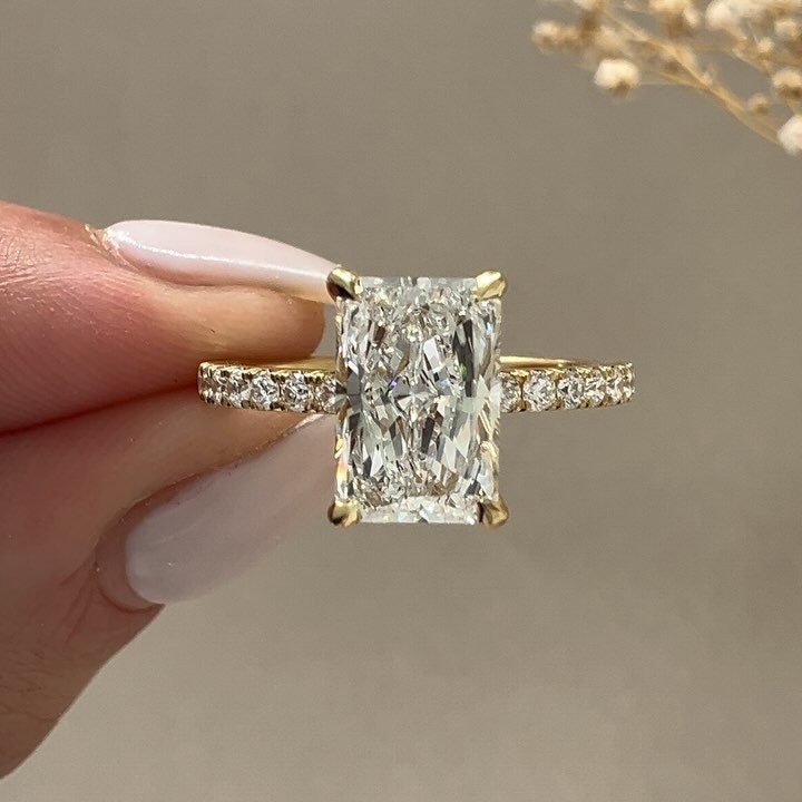 Radiant 2.40tcw Lab Grown Diamond Ring Hidden Halo Engagement Ring, D-E-F Color, VVS-VS Clarity