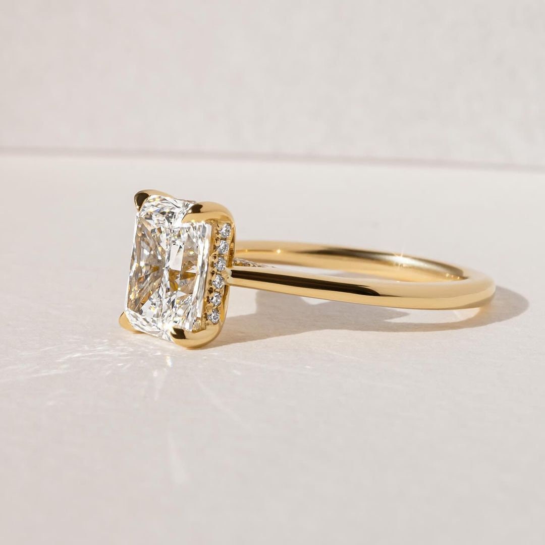 Radiant 2.20tcw Lab Grown Diamond Ring Cathedral Hidden Halo Engagement Ring, D-E-F Color, VVS-VS Clarity