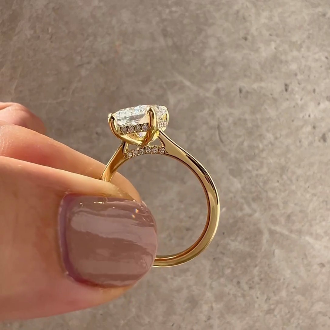 Radiant 2.20tcw Lab Grown Diamond Ring Cathedral Hidden Halo Engagement Ring, D-E-F Color, VVS-VS Clarity