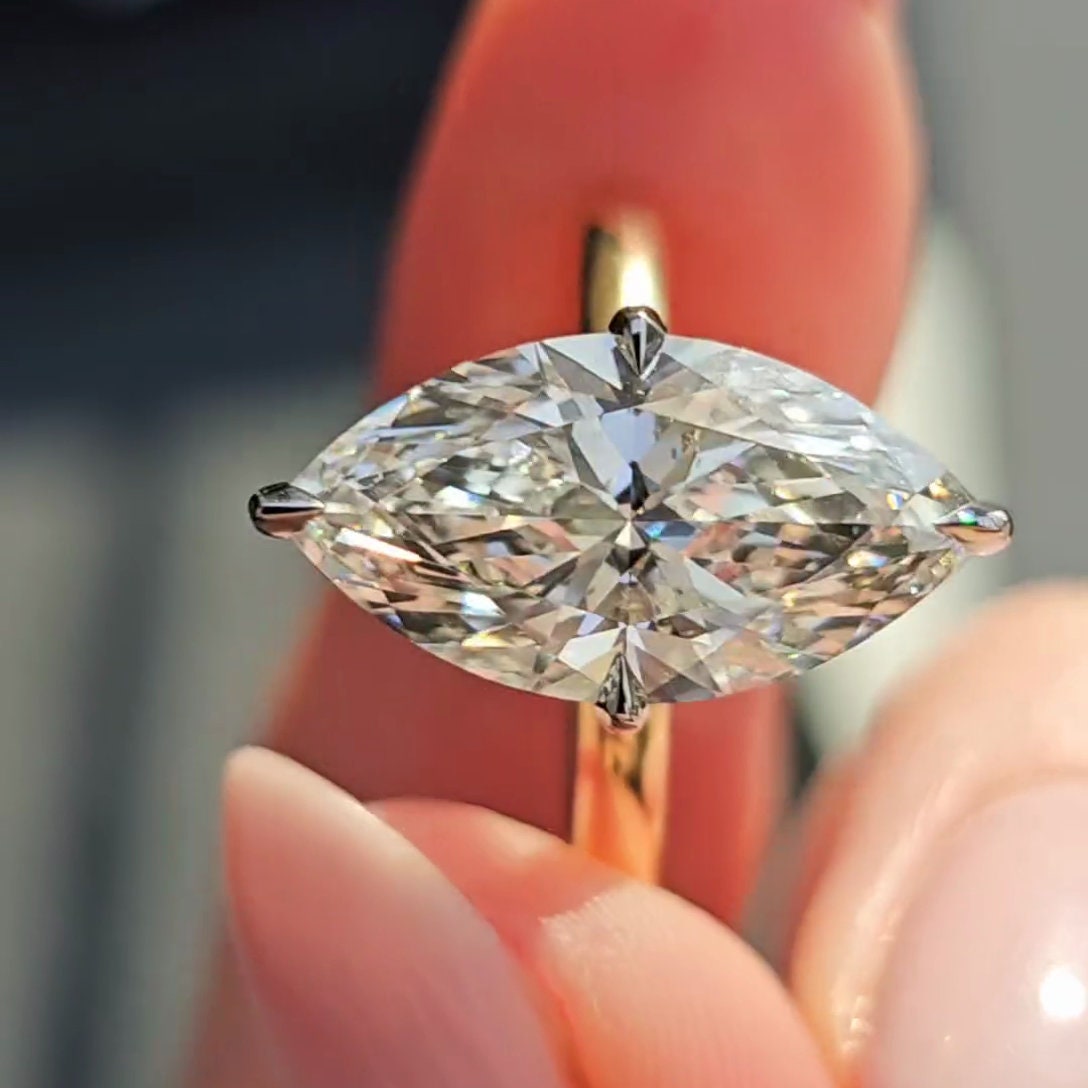 Marquise 3.30tcw Lab Grown Diamond Two Tone Hidden Halo Engagement Ring, D-E-F Color, VVS-VS Clarity