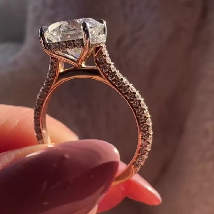 Round 3.20tcw Lab Grown Diamond Two Tone Cathedral Pave Engagement Ring, D-E-F Color, VVS-VS Clarity