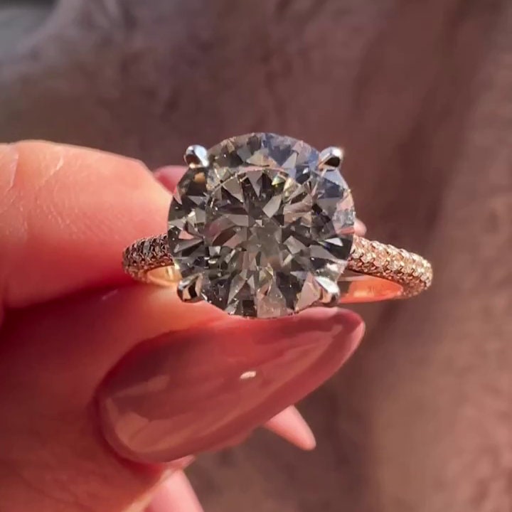 Round 3.20tcw Lab Grown Diamond Two Tone Cathedral Pave Engagement Ring, D-E-F Color, VVS-VS Clarity