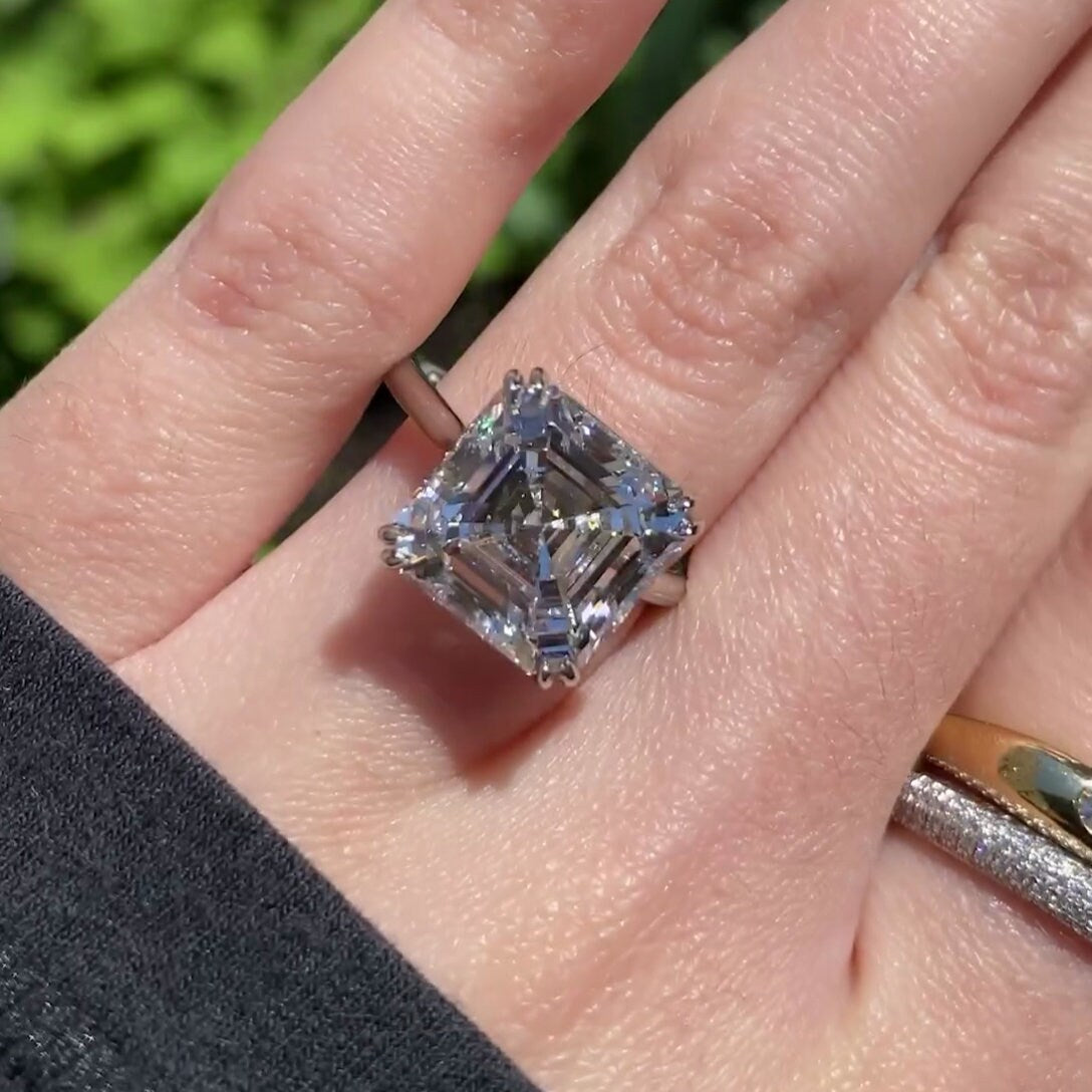 Asscher 3.00ct Lab Grown Diamond Solitaire Cathedral Engagement Ring, D-E-F Color, VVS-VS Clarity - IGI Certificate