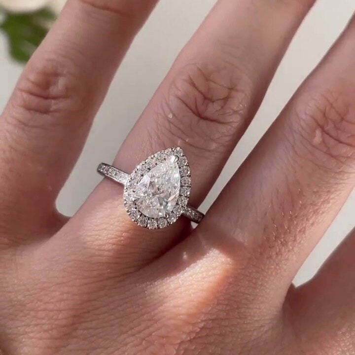Pear 3.50tcw Lab Grown Diamond Halo Style Engagement Ring, D-E-F Color, VVS-VS Clarity - IGI Certificate