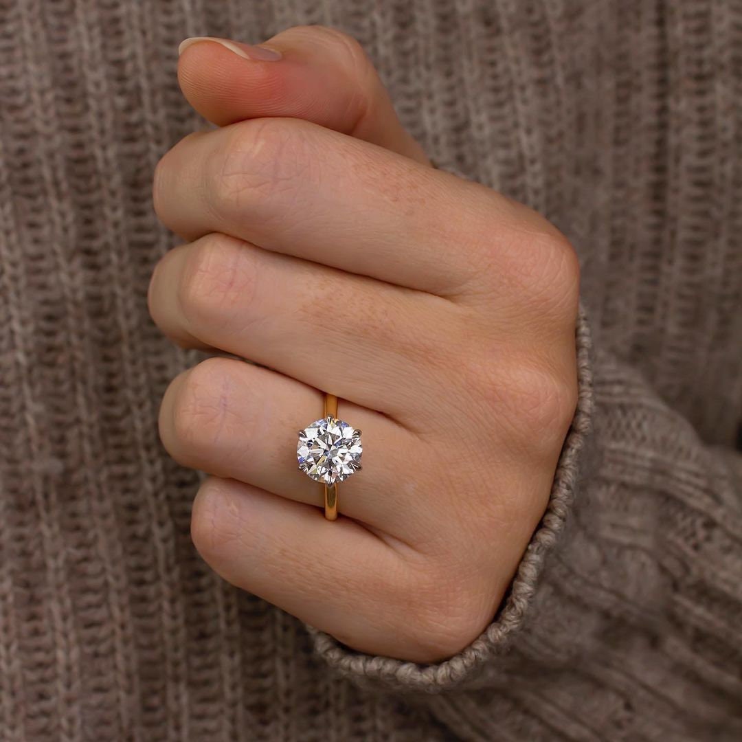 Round 2.00ct Lab Grown Diamond Ring Two Tone Cathedral Engagement Ring, D-E-F Color, VVS-VS Clarity