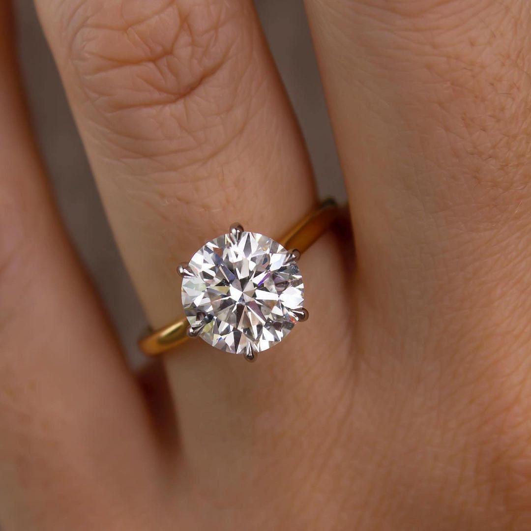 Round 2.00ct Lab Grown Diamond Ring Two Tone Cathedral Engagement Ring, D-E-F Color, VVS-VS Clarity