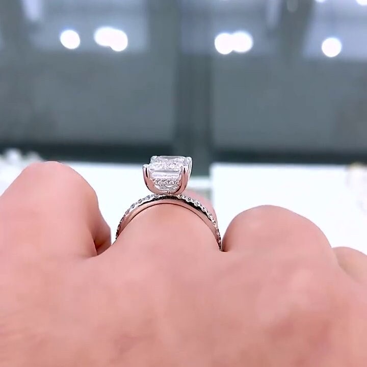 Emerald 3.70tcw Lab Grown Diamond Hidden Halo Pave Engagement Ring, D-E-F Color, VVS-VS Clarity