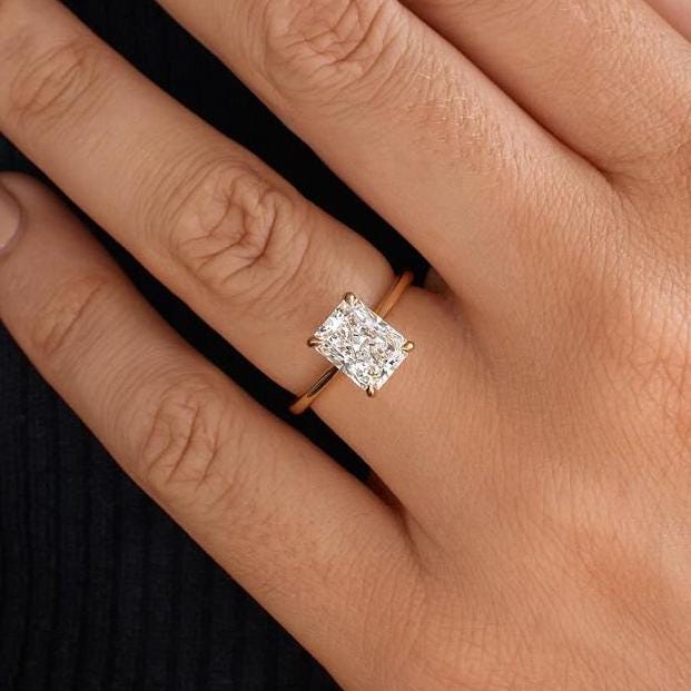 Radiant 2.20tcw Lab Grown Diamond Ring Cathedral Hidden Halo Engagement Ring, D-E-F Color, VVS-VS Clarity