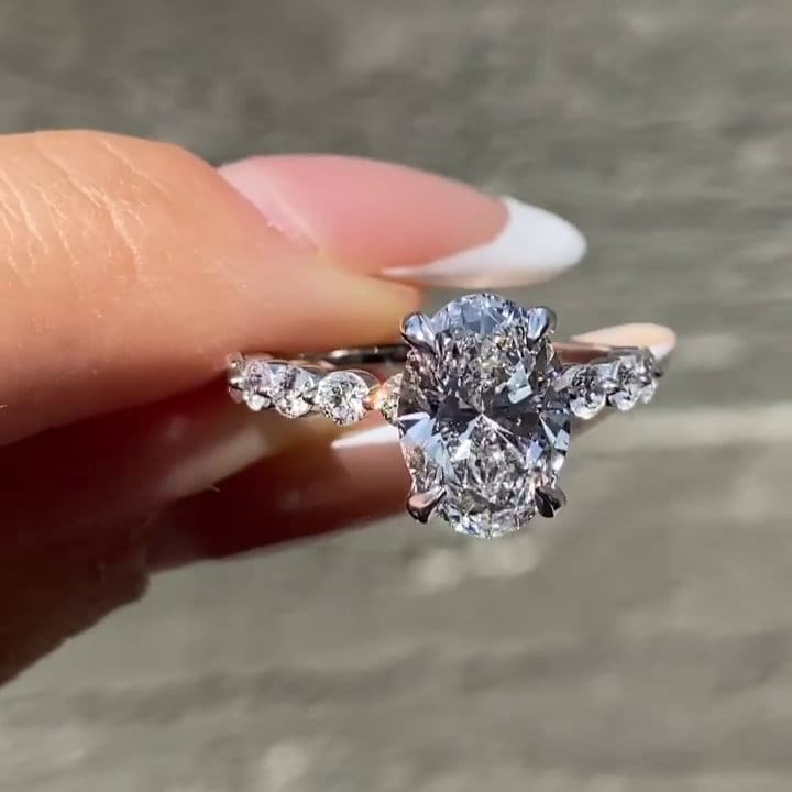 Oval 2.50tcw Lab Grown Diamond Pave Hidden Halo Engagement Ring, D-E-F Color VVS-VS Clarity