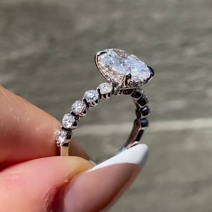 Oval 2.50tcw Lab Grown Diamond Pave Hidden Halo Engagement Ring, D-E-F Color VVS-VS Clarity