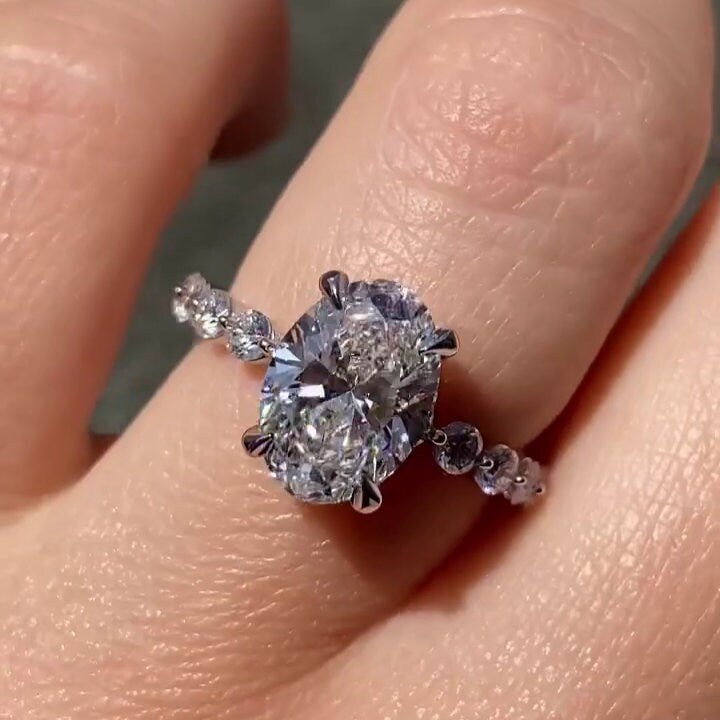 Oval 2.50tcw Lab Grown Diamond Pave Hidden Halo Engagement Ring, D-E-F Color VVS-VS Clarity