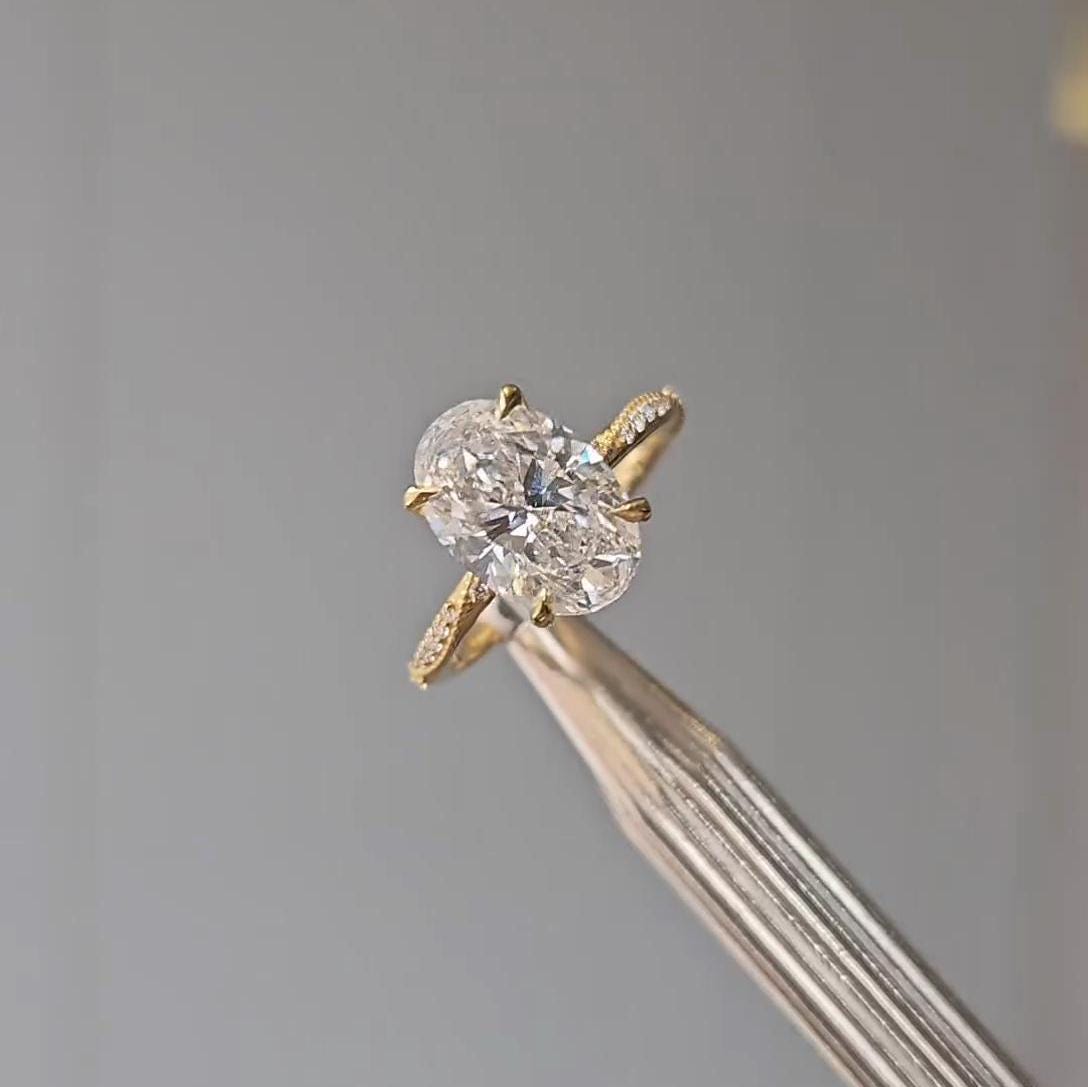 Oval 3.20tcw Lab Grown Diamond Hidden Halo Engagement Ring, D-E-F Color, VVS-VS Clarity
