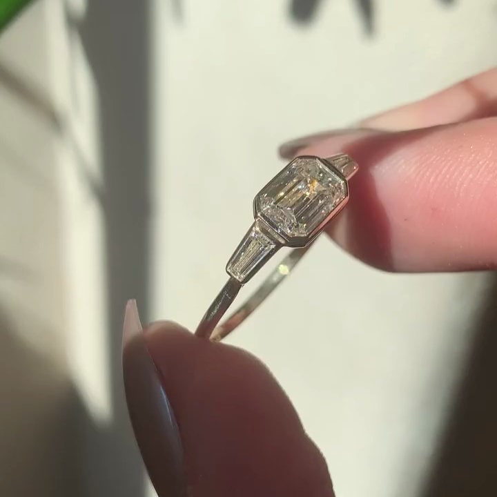 Emerald 2.00tcw Lab Grown Diamond East-West Bezel Set Engagement Ring, D-E-F Color, VVS-VS Clarity