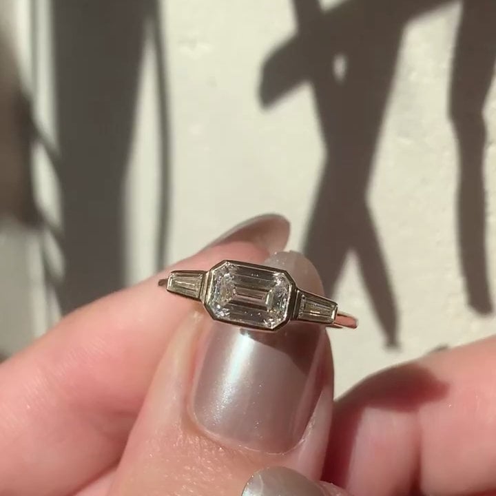 Emerald 2.00tcw Lab Grown Diamond East-West Bezel Set Engagement Ring, D-E-F Color, VVS-VS Clarity