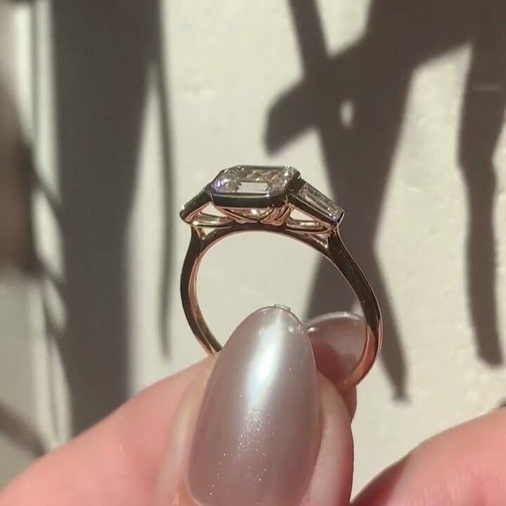 Emerald 2.00tcw Lab Grown Diamond East-West Bezel Set Engagement Ring, D-E-F Color, VVS-VS Clarity