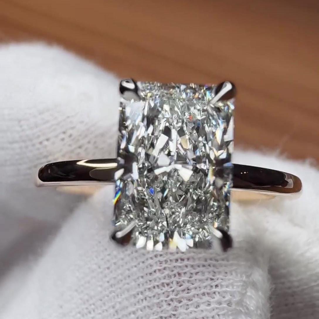 Radiant 5.10ct Lab Grown Diamond Hidden Halo Engagement Ring, D-E-F Color, VVS-VS Clarity